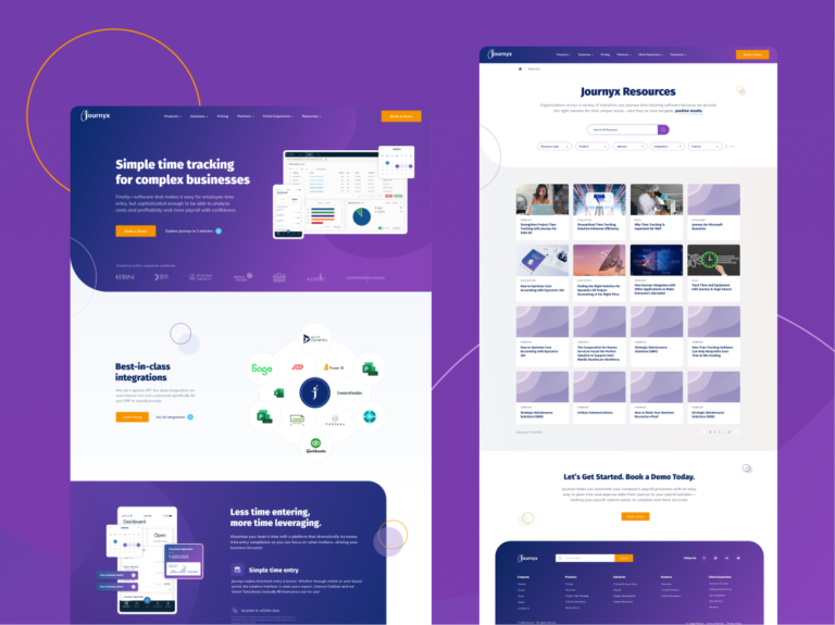 Journyx homepage and resources pages