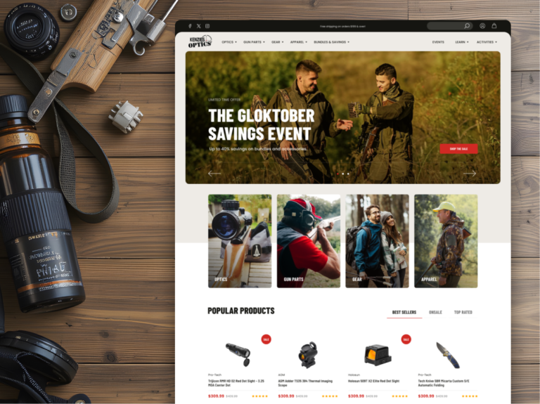 Kenzies Optics e-commerce homepage