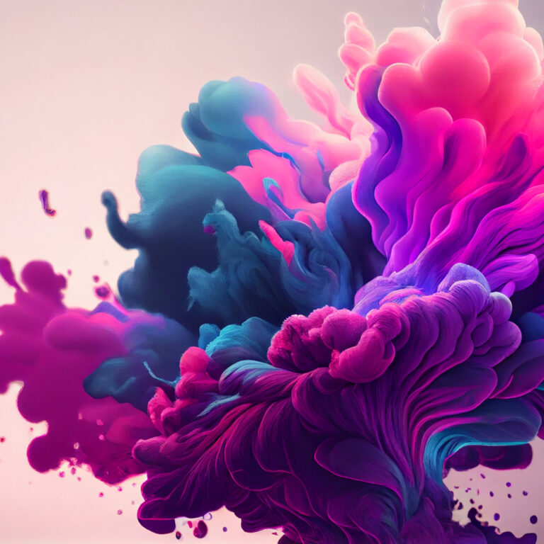Swirling clouds of purple and teal ink